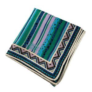 Vintage Versace Embroidered Logo Cotton Handkerchief Scarf Geometric Stripe